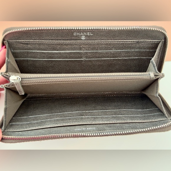 RARE Chanel Camellia Flower Long Zippy Wallet Metallic Silver - Picture 8 of 15